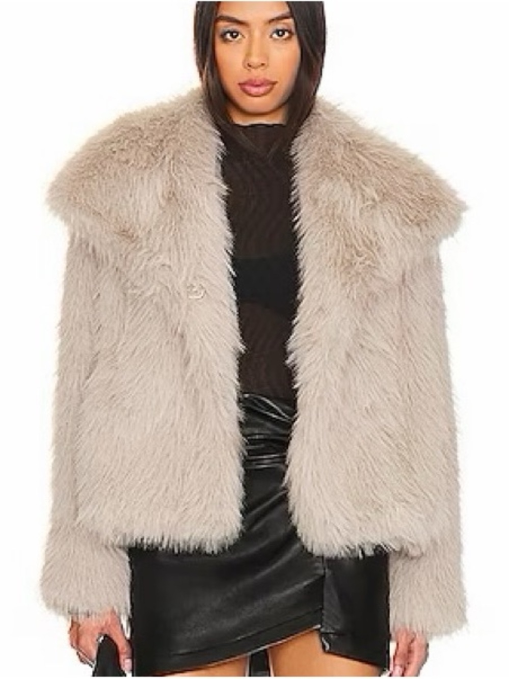 ASTR the Label Lynx Faux-Fur Oversized-Collar Jacket in Silver Size Large NWT